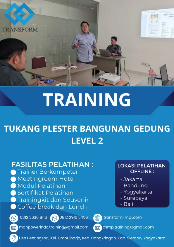 TRAINING TUKANG PLESTER BANGUNAN GEDUNG LEVEL 2